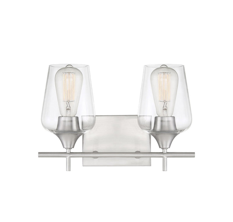 Octave 2-Light Clear Glass Bath Vanity Light in Satin Nickel