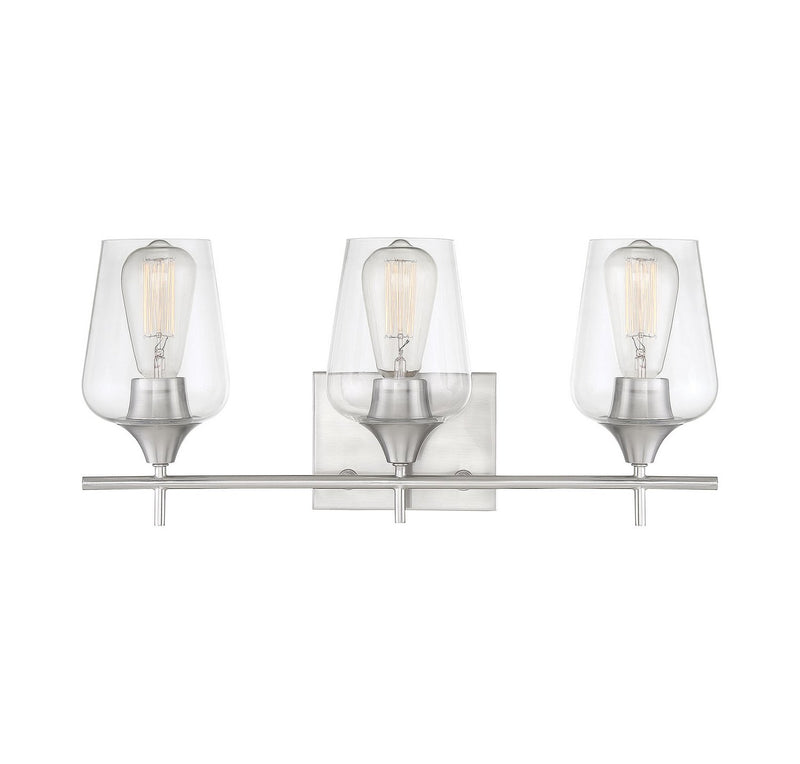 Octave 3-Light Clear Glass Bath Vanity Light in Satin Nickel