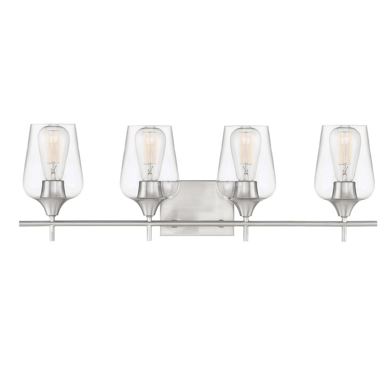 Octave 4-Light Clear Glass Bath Vanity Light in Satin Nickel