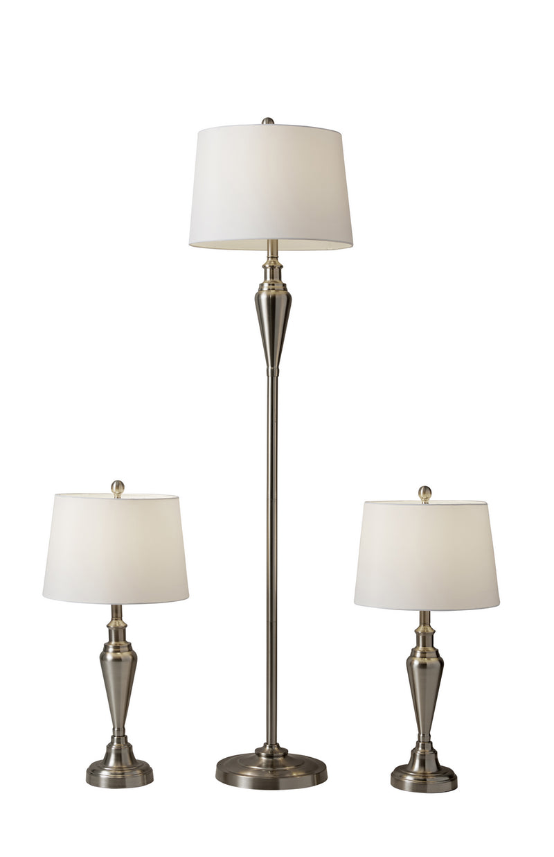 Glendale 3 Piece Floor & Table Lamp Set in Brushed Steel