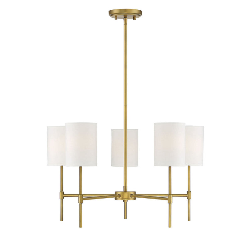 Fabric Shade 25" 5-Light Chandelier in Natural Brass