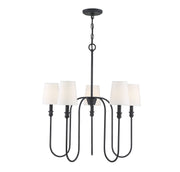 Traditional Fabric Shade 27" 5-Light Chandelier in Aged Iron