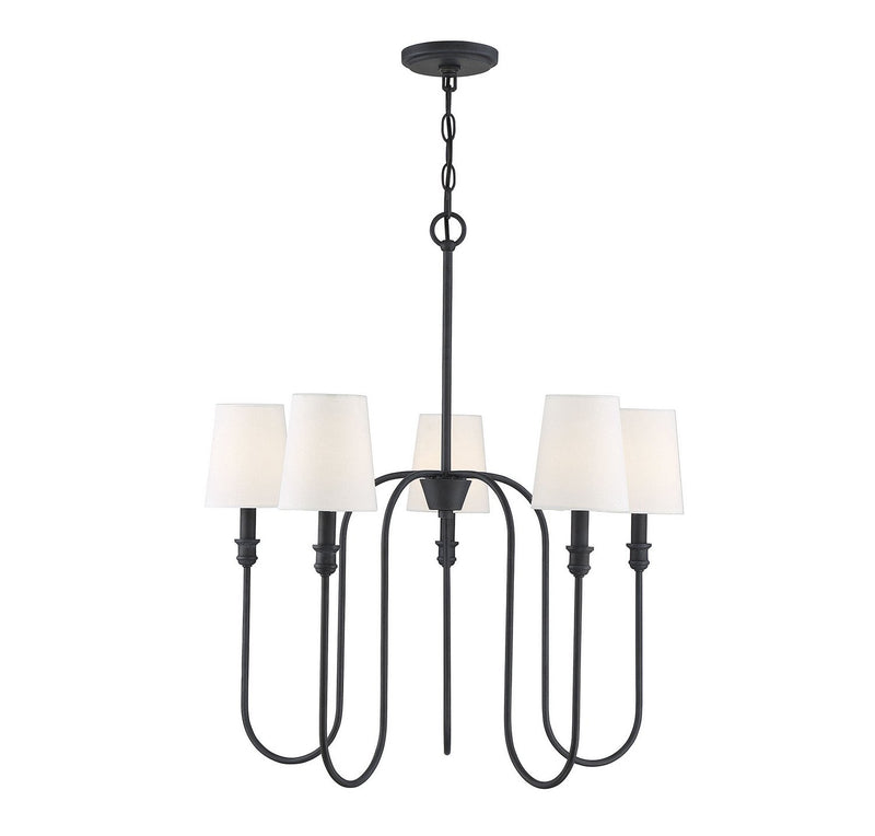 Traditional Fabric Shade 27" 5-Light Chandelier in Aged Iron