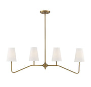 Fabric Shade 40" 4-Light Linear Chandelier in Natural Brass