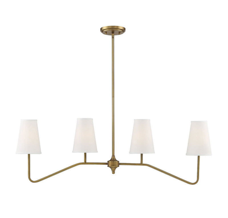 Fabric Shade 40" 4-Light Linear Chandelier in Natural Brass