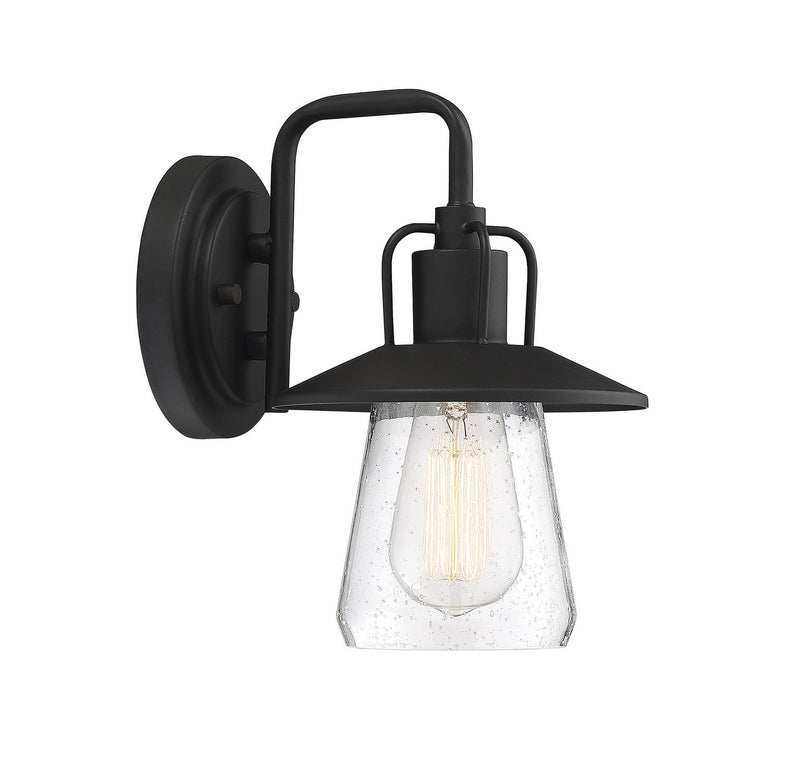 Farmhouse Seeded Glass 1-Light Outdoor Wall Lantern in Matte Black