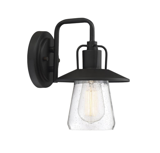 Farmhouse Seeded Glass 1-Light Outdoor Wall Lantern in Matte Black