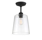 Clear Cone Glass 1-Light Semi-Flush Mount in Matte Black
