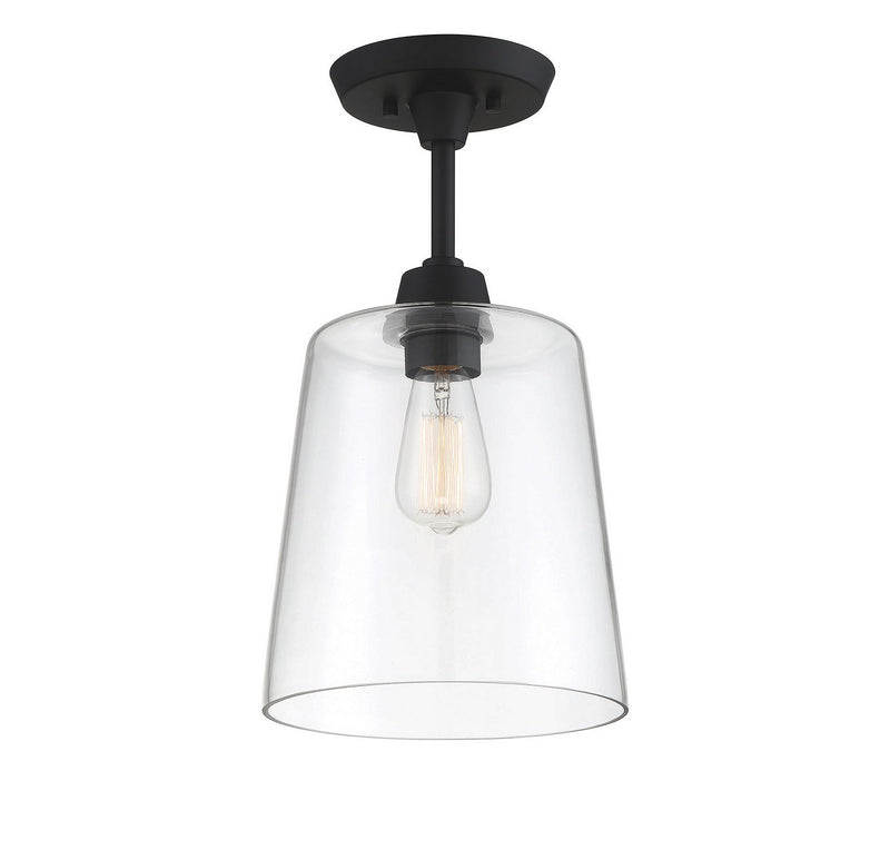 Clear Cone Glass 1-Light Semi-Flush Mount in Matte Black