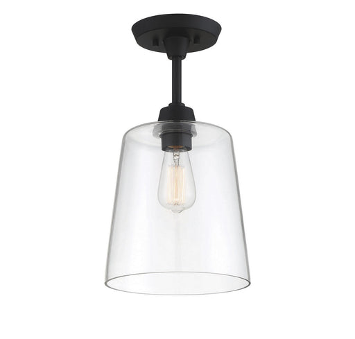 Clear Cone Glass 1-Light Semi-Flush Mount in Matte Black