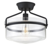 Clear Bowl Glass 1-Light Semi-Flush Mount in Matte Black
