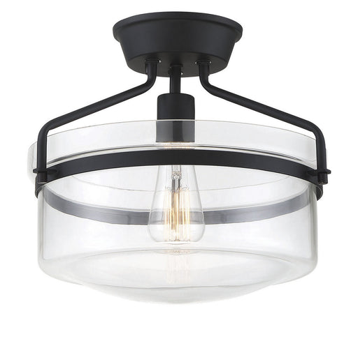Clear Bowl Glass 1-Light Semi-Flush Mount in Matte Black