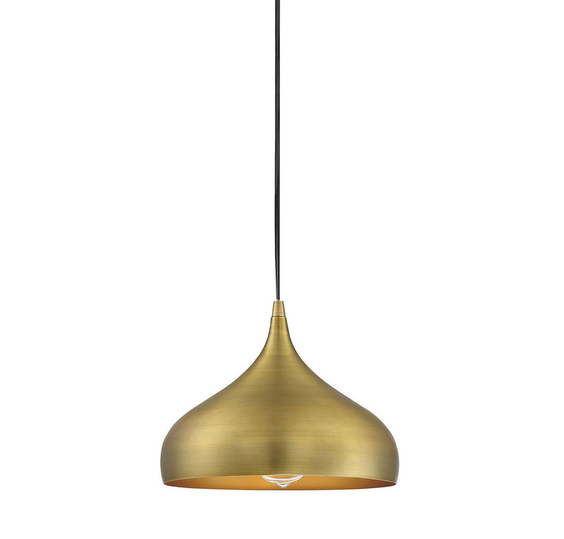 Metal Shade 12" 1-Light Plug-In Pendant in Natural Brass