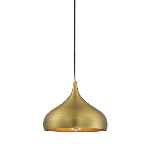Metal Shade 12" 1-Light Plug-In Pendant in Natural Brass