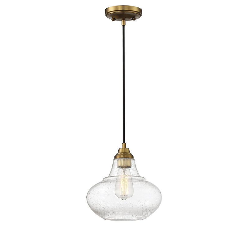 Seeded Glass Teardrop 1-Light Mini Pendant in Natural Brass
