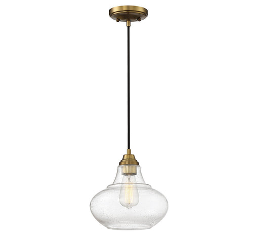 Seeded Glass Teardrop 1-Light Mini Pendant in Natural Brass