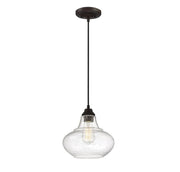 Seeded Glass Teardrop 1-Light Mini Pendant in Oil Rubbed Bronze