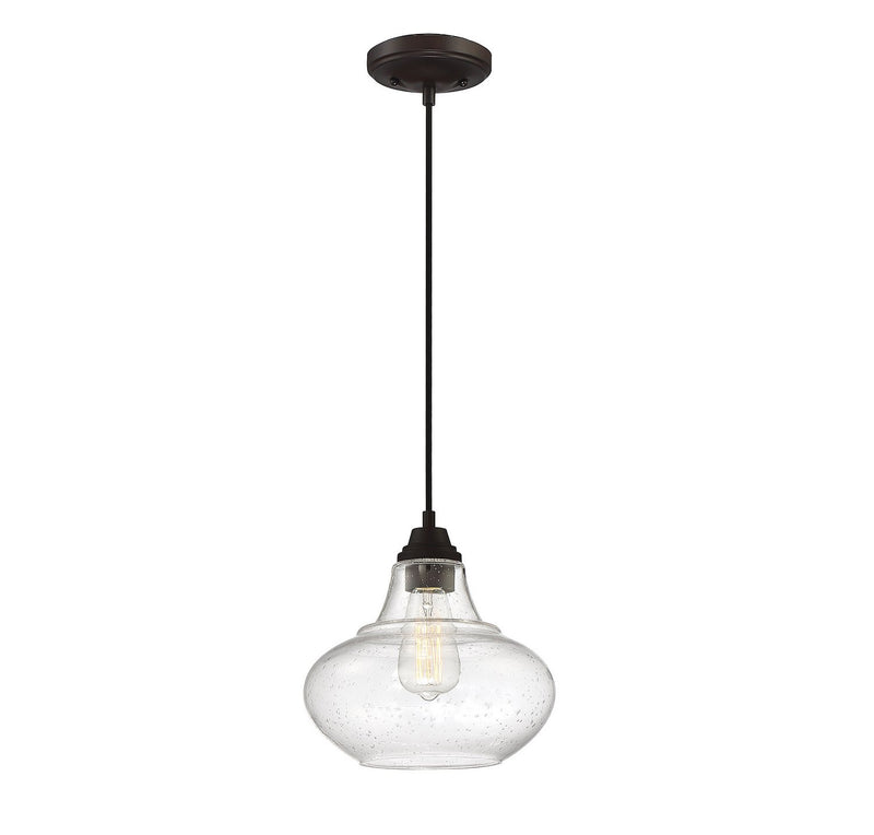 Seeded Glass Teardrop 1-Light Mini Pendant in Oil Rubbed Bronze