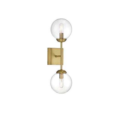 Mid-Century Clear Glass 2-Light Wall Sconce in Natural Brass