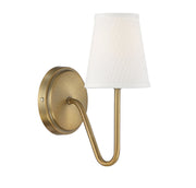 Small Fabric Shade 1-Light Bath Sconce in Natural Brass
