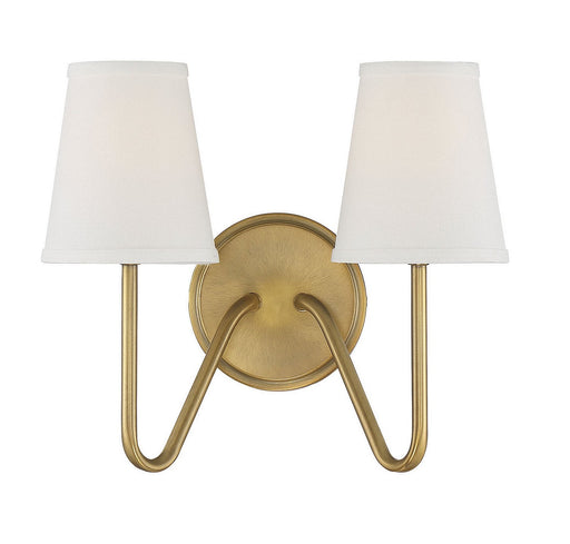 Armed Fabric Shade 2-Light Wall Sconce in Natural Brass
