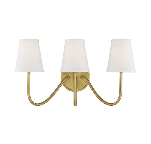 Armed Fabric Shade 3-Light Wall Sconce in Natural Brass