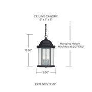 Main Street 3-Light Outdoor Lantern Pendant in Black