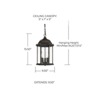 Main Street 3-Light Outdoor Lantern Pendant in Old Bronze