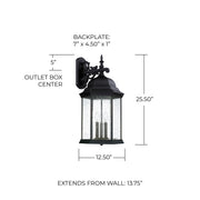 Main Street Large 3-Light Outdoor Wall Lantern in Black
