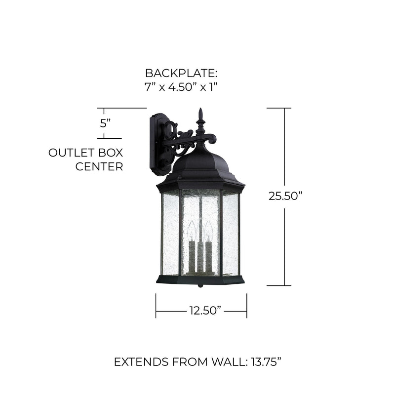 Main Street Large 3-Light Outdoor Wall Lantern in Black