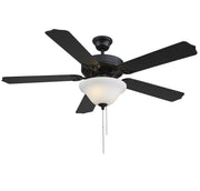 Transitional 52" 2-Light Ceiling Fan with Opal Glass in Matte Black