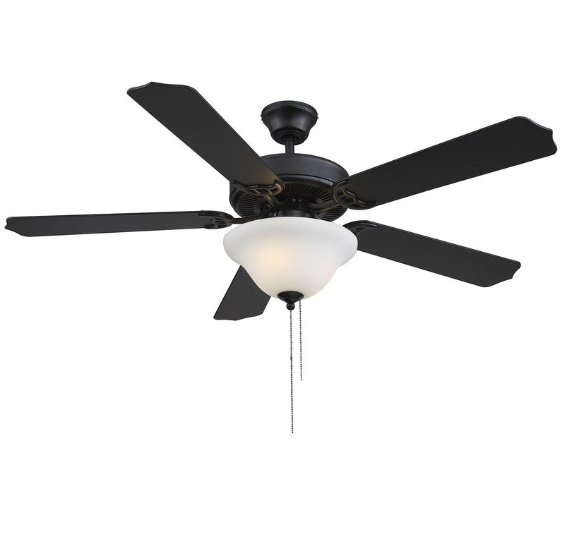 Transitional 52" 2-Light Ceiling Fan with Opal Glass in Matte Black