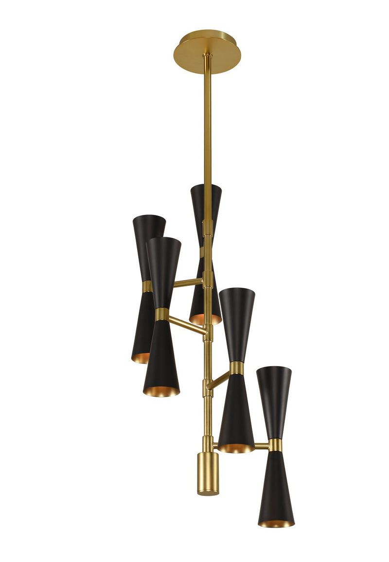 Milo 10-Light LED Foyer Chandelier in Black and Vintage Brass