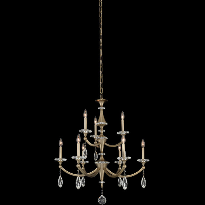 Light 2-Tier Chandelier in Matte Brushed Champagne Gold with Firenze Clear Crystals - Lamps Expo