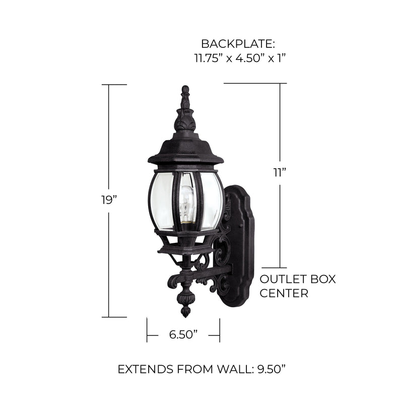 French Country Large Outdoor Wall Lantern in Black