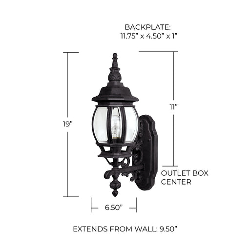 French Country Large Outdoor Wall Lantern in Black