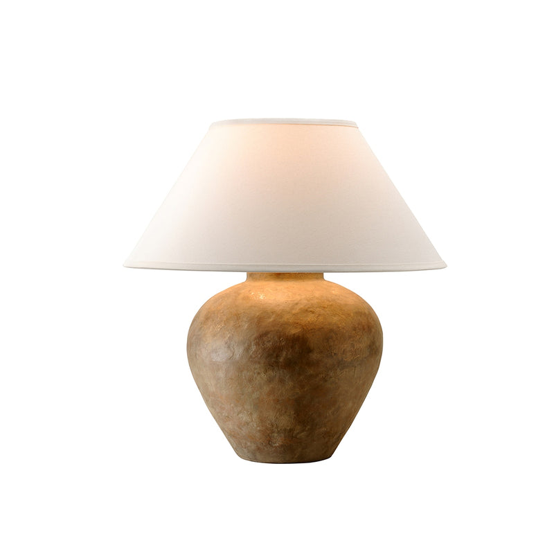 Calabria 1-Light Table Lamp in Reggio with Off-White Hardback Linen Fabric Shade