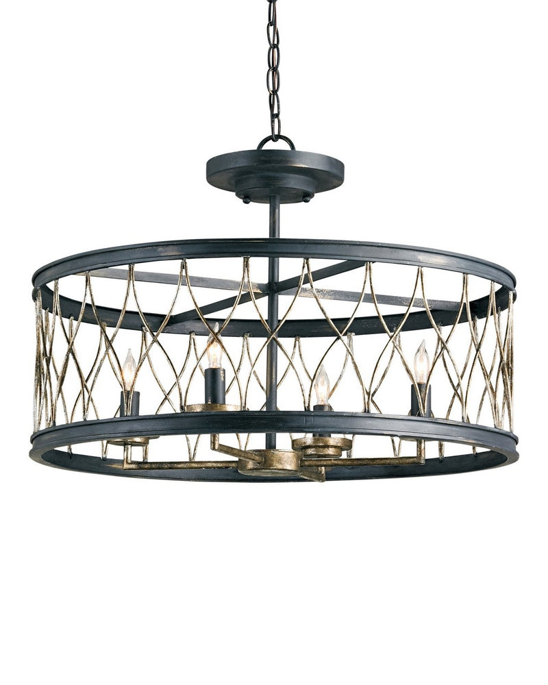 Crisscross 4-Light Drum Pendant in French Black/Pyrite Bronze