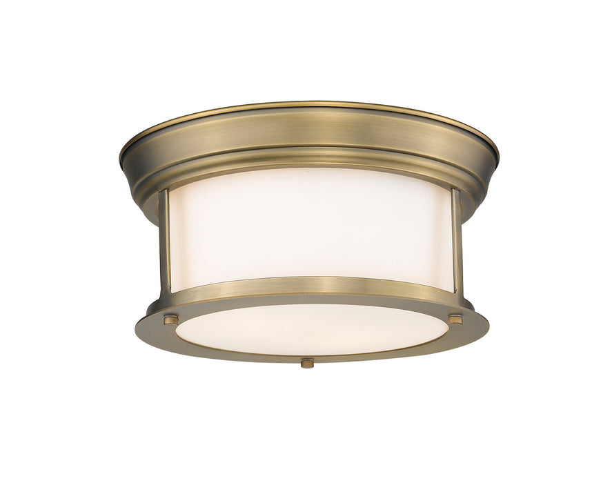 Sonna 2 Light Flush Mount in Heritage Brass with Matte Opal Glass Shade