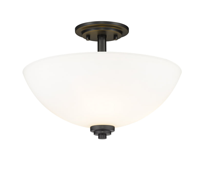 Ashton 3 Light Semi Flush Mount in Matte Black with Matte Opal Glass Shade