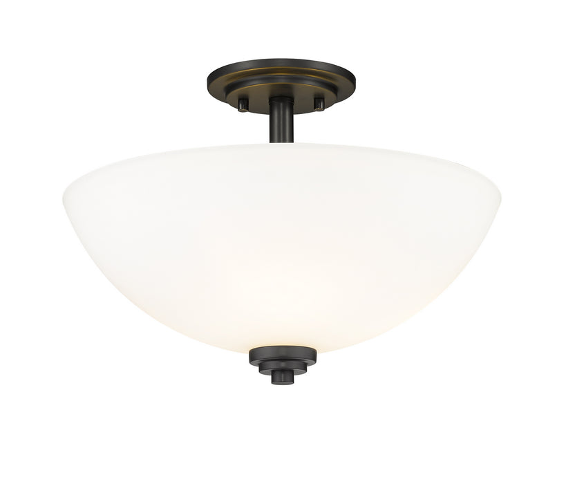 Ashton 3 Light Semi Flush Mount in Matte Black with Matte Opal Glass Shade