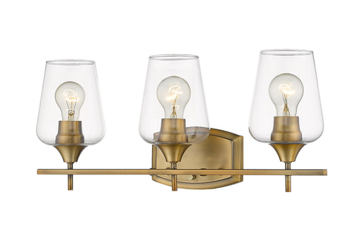 Joliet 3 Light Vanity in Olde Brass with Clear Glass Shade