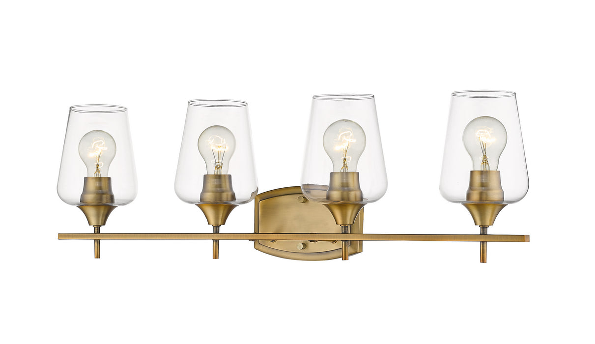 Joliet 4 Light Vanity in Olde Brass with Clear Glass Shade