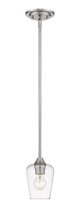Joliet 1 Light Mini Pendant in Brushed Nickel with Clear Glass Shade
