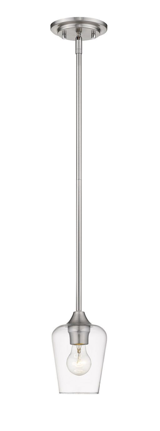 Joliet 1 Light Mini Pendant in Brushed Nickel with Clear Glass Shade