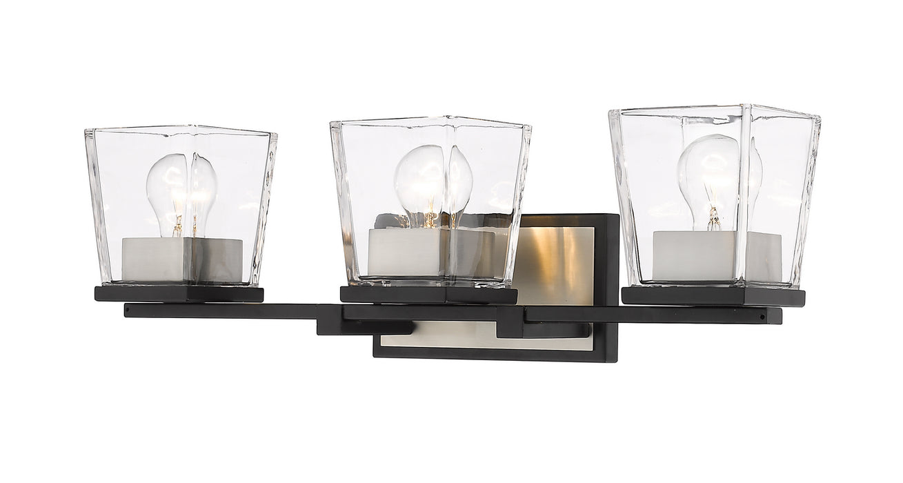 Bleeker Street 3 Light Vanity in Matte Black & Brushed Nickel with Clear Glass Shade