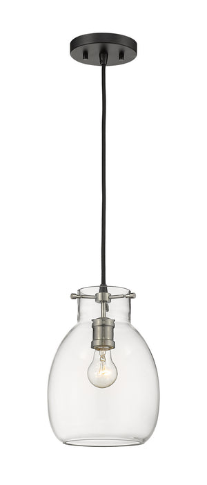 Bella 1 Light Mini Pendant in Matte Black & Brushed Nickel with Clear Glass Shade