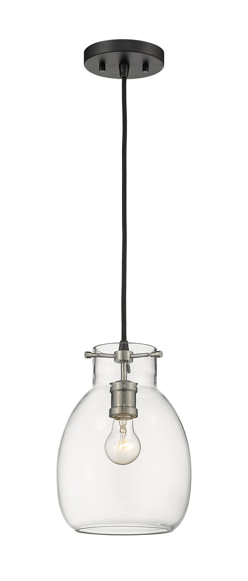 Bella 1 Light Mini Pendant in Matte Black & Brushed Nickel with Clear Glass Shade
