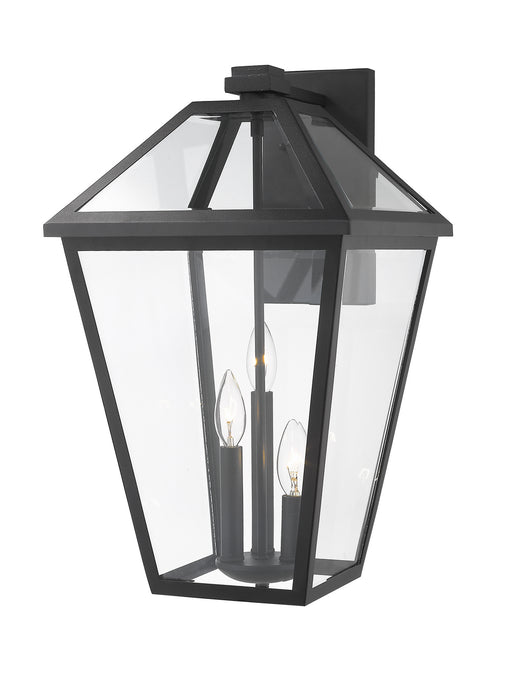 Talbot 3 Light Outdoor Wall Sconce in Black with Clear Beveled Glass Shade