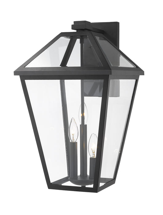 Talbot 3 Light Outdoor Wall Sconce in Black with Clear Beveled Glass Shade